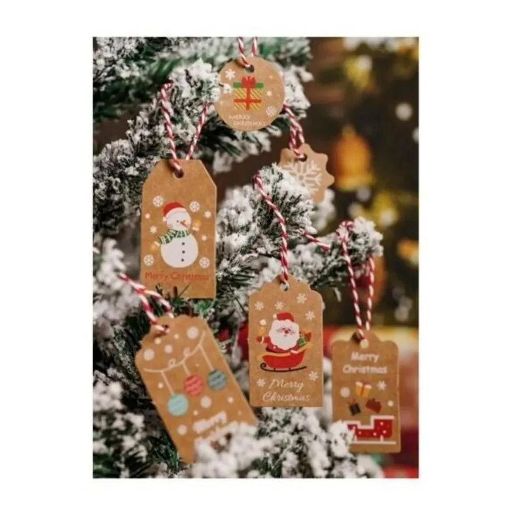 100 PCS Christmas Cartoon Graphic Gift Wrap‎ Tags with Strings Holiday Gift Tags